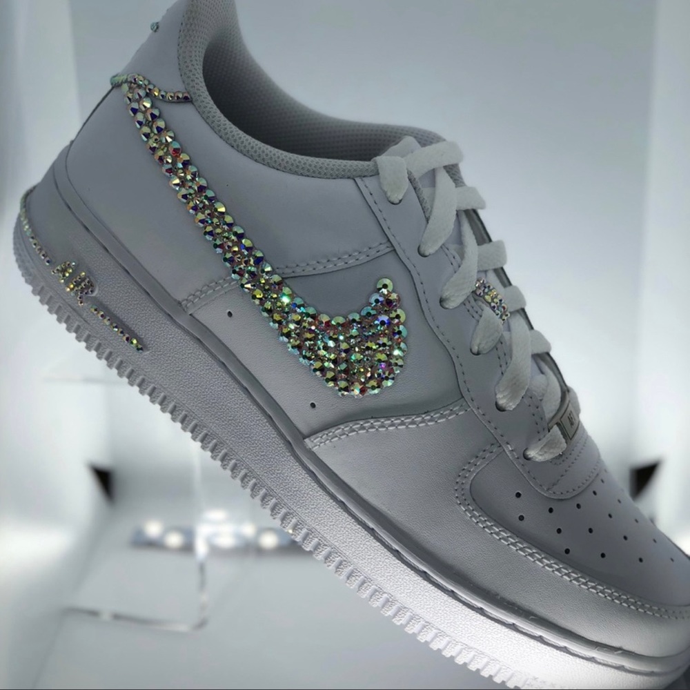 COPY - Custom Purple and White Air Force Ones with White Pearls. Size 10
